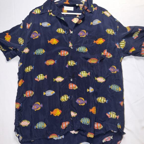 Tuttle Golf Collection Other - Vintage Tuttle Golf Mens Size Large Short Sleeve Camp Shirt Blue Tropical Fish